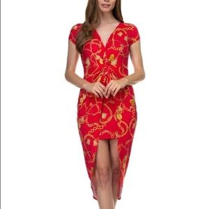 Red Baroque Mid Length Dress Size Large NWT